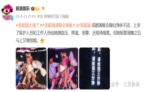 
							张韶涵成都演唱会现场疑似身体不适，现场打出字幕“对不起，请给我三分钟”
